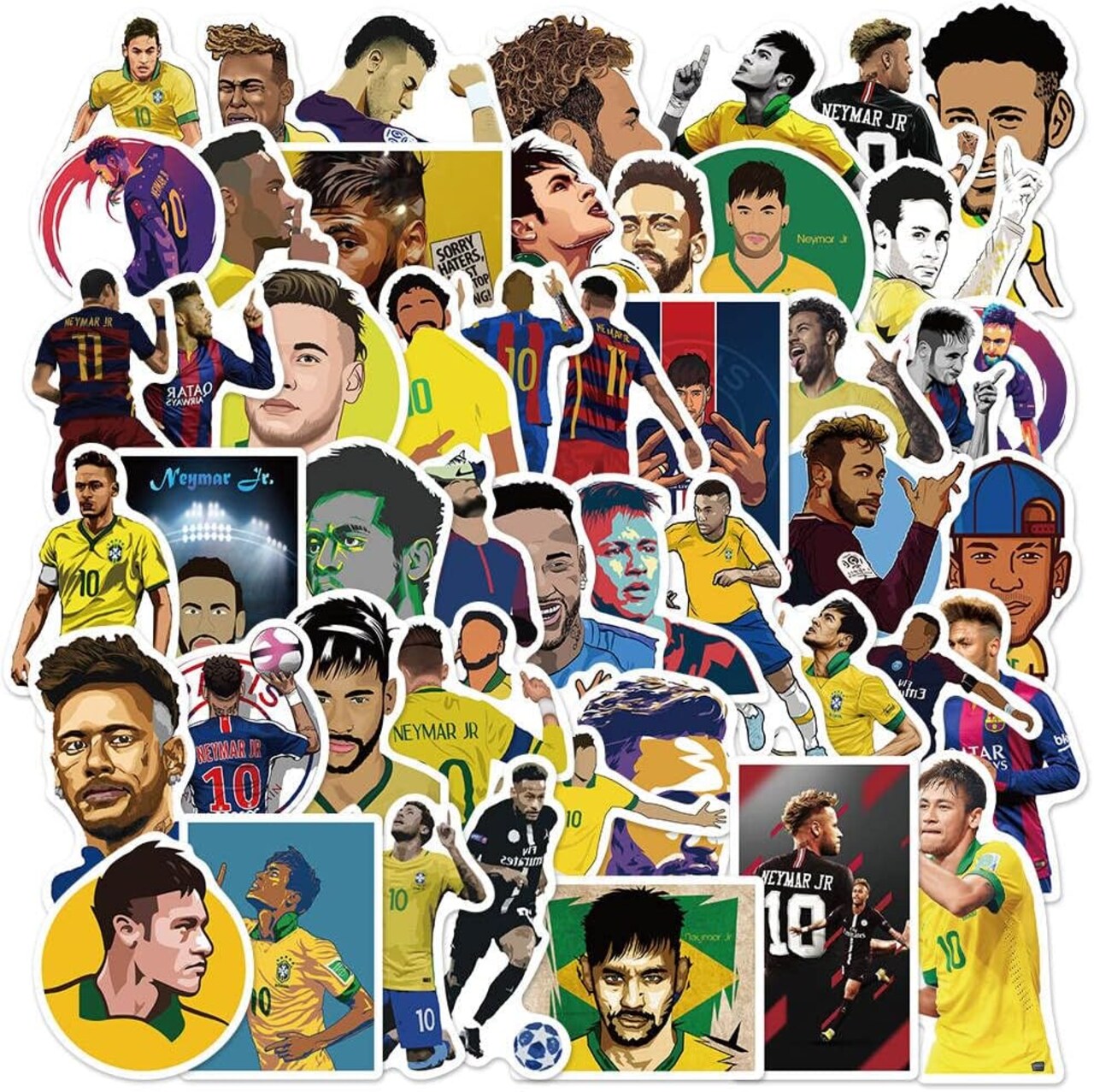 50 Pcs Vinyl Sticker of Neymar Jr for Soccer Lovers Waterproof Stickers Bomb for Wall,(Neymar)